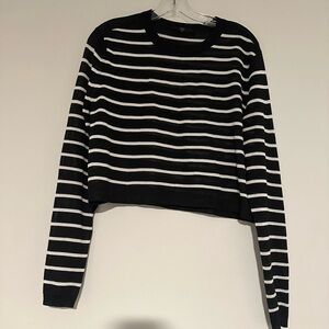 tibi cropped black and white stripped sweater